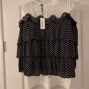 "WHY" open shoulders polka dot ruffle blouse size L